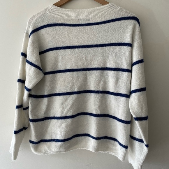 Woolen Bloom Oversized Blue and White Striped Sweater Wool Blend - Picture 3 of 4